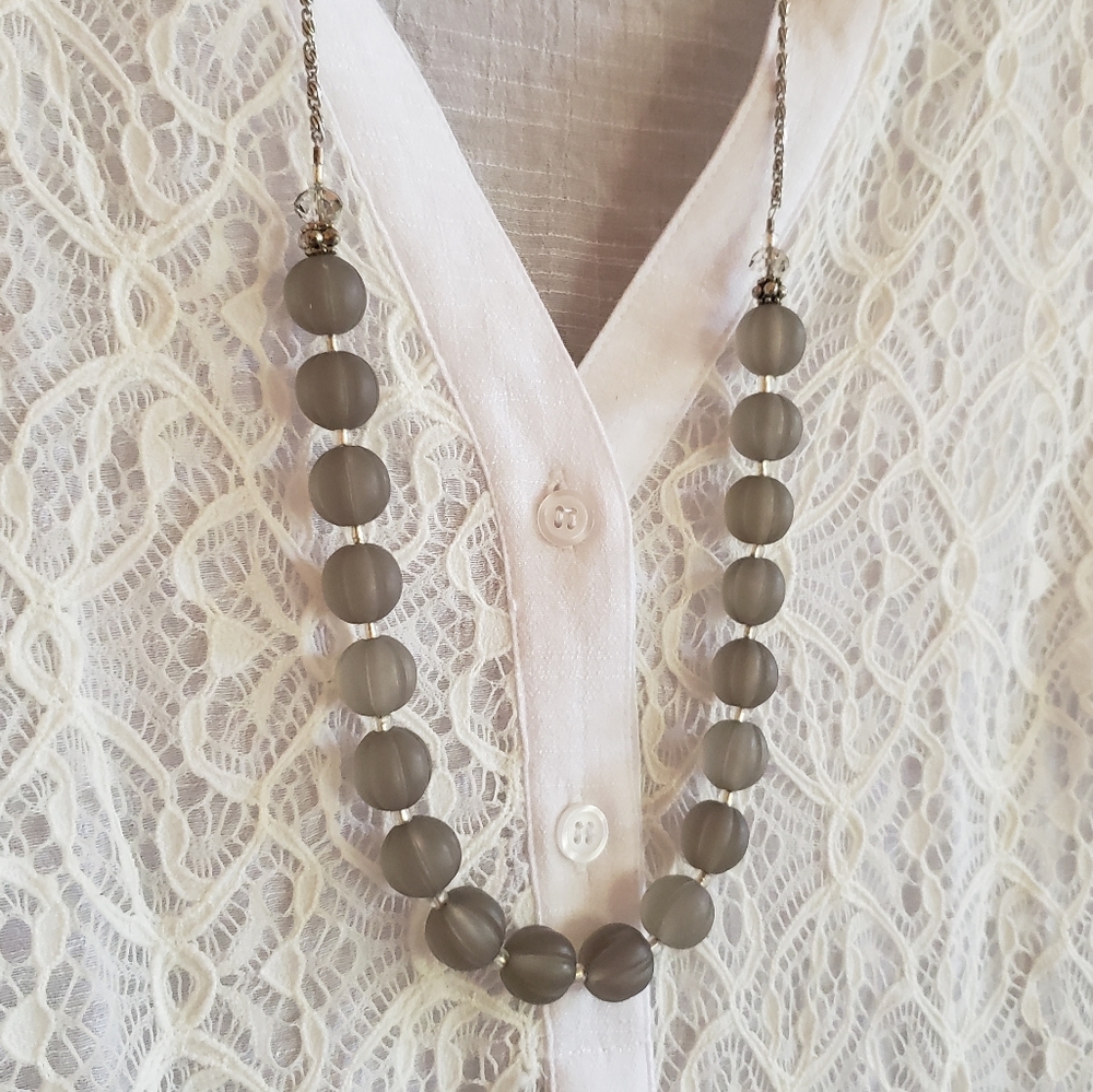 Gray Acrylic Beads & Chain Necklace